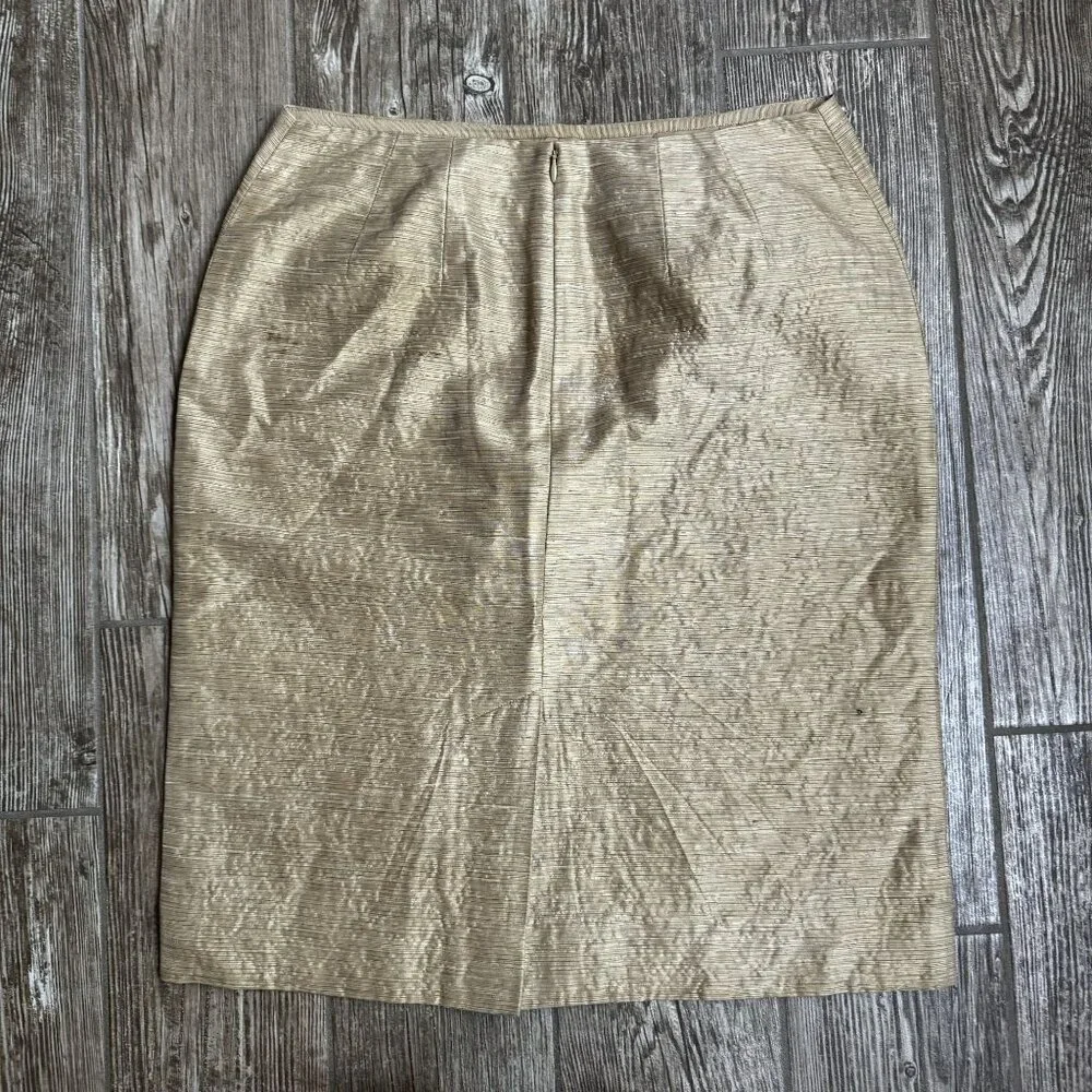 Dana Buchman Silk Skirt Womens 10 Pencil Striped 90s Preppy Shiney Classic Work‎
